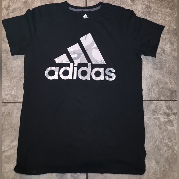 adidas Other - ADIDAS Black Short Sleeve Shirt Gray White Logo Size 14/16 Large